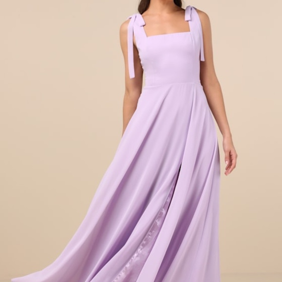 Lulus Love Me Forever Lavender Tie-strap Square Neck Maxi Dress Purple - Size M - Picture 1 of 5